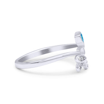 Bee with Honeycomb Thumb Ring Hexagon Lab Created Blue Opal Statement Fashion Ring 925 Sterling Silver